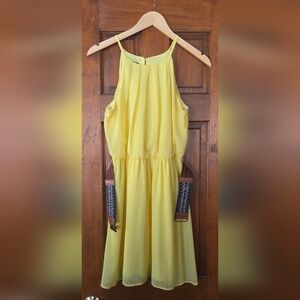 by & by Yellow Mini Dress with Brown Accents